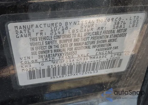 2019 Nissan Sentra Sv из США, поврежденный, VIN 3N1AB7APXKY254653